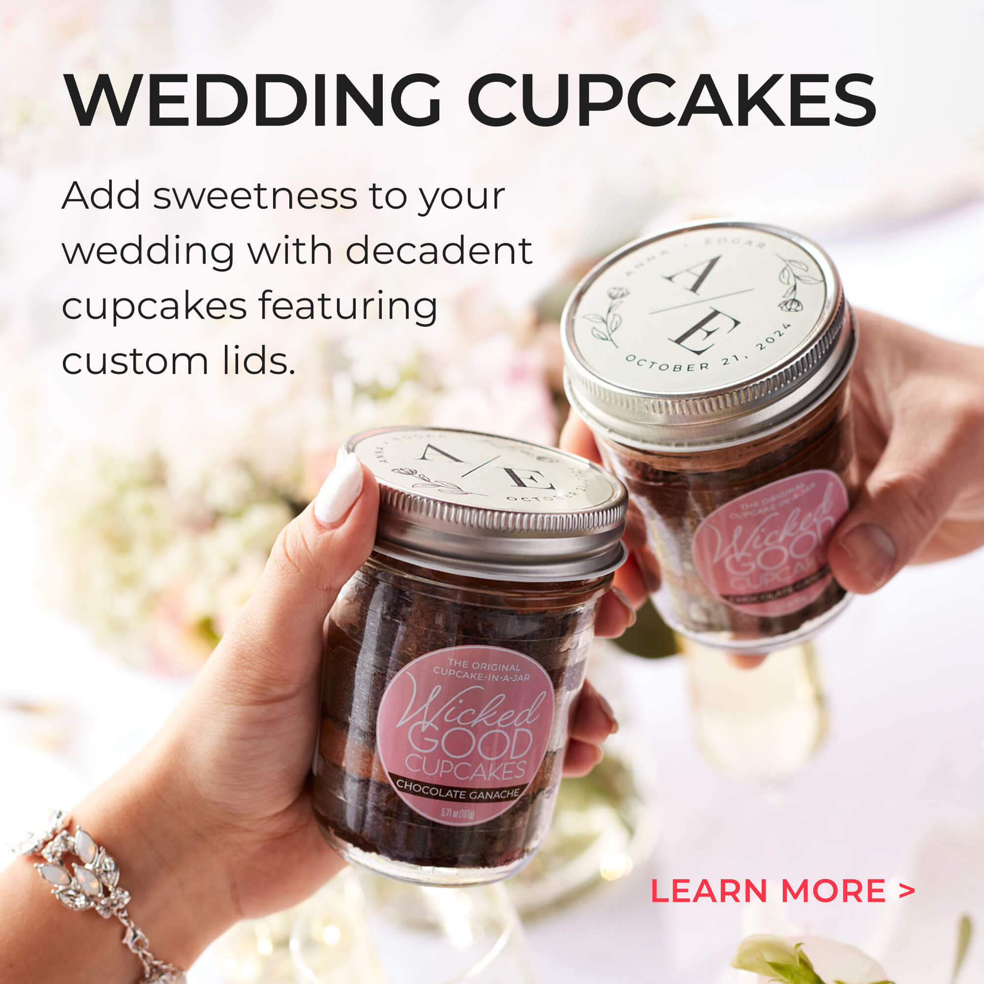 Wedding Cupcakes. Add sweetness to your wedding with decadent cupcakes featuring custom lids.